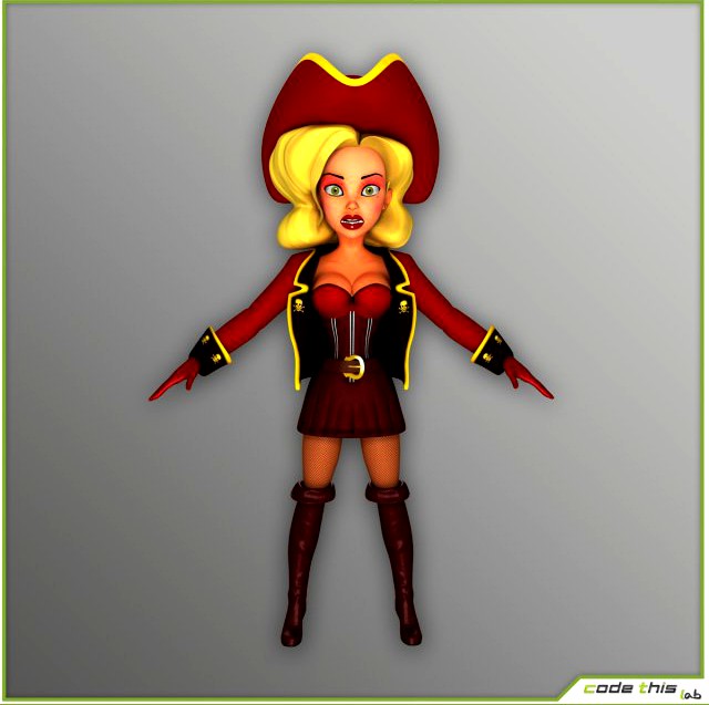 Cartoon Female Pirate TPose Version 3D Model