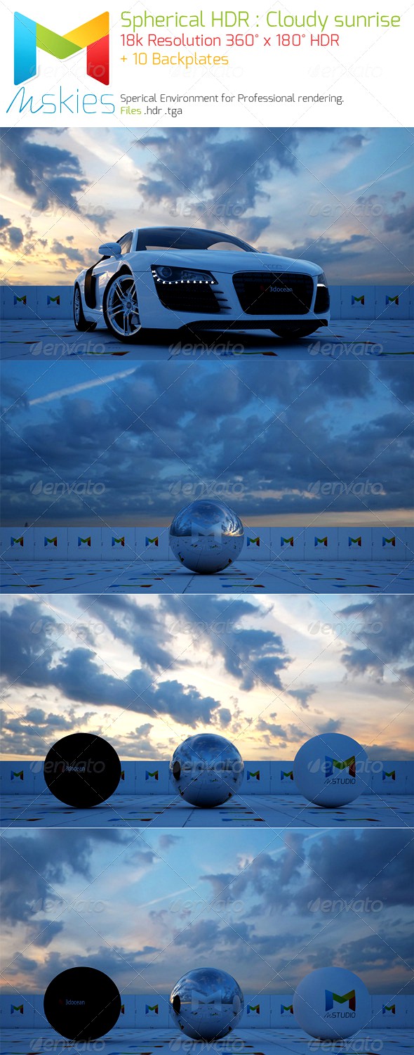 Spherical HDRI Cloudy sunrise full sky