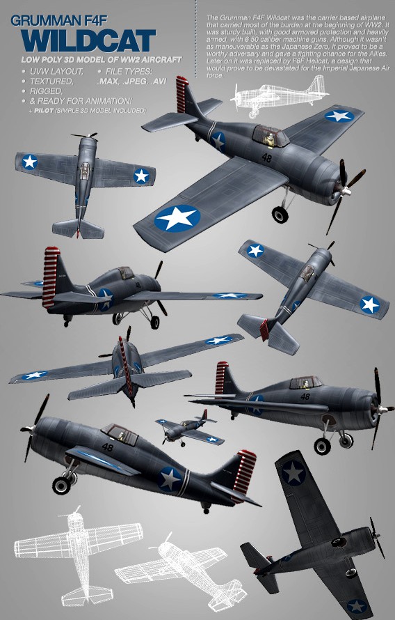 Grumman F4F Wildcat - 3Ds model of WW2 aircraft