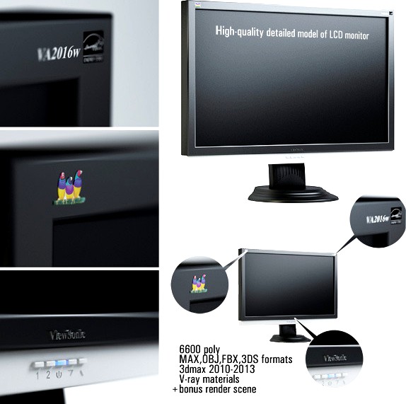 High-quality detailed model of LCD monitor