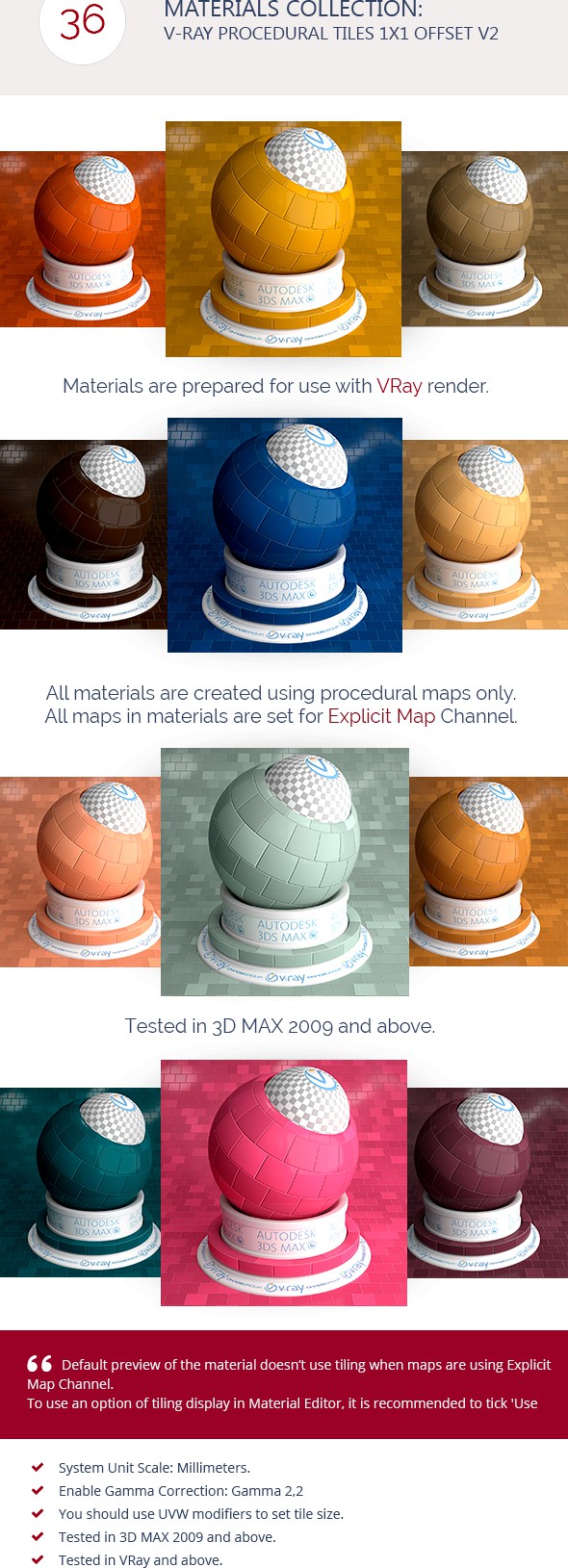 V-Ray Procedural Tiles 1x1 Offset V2