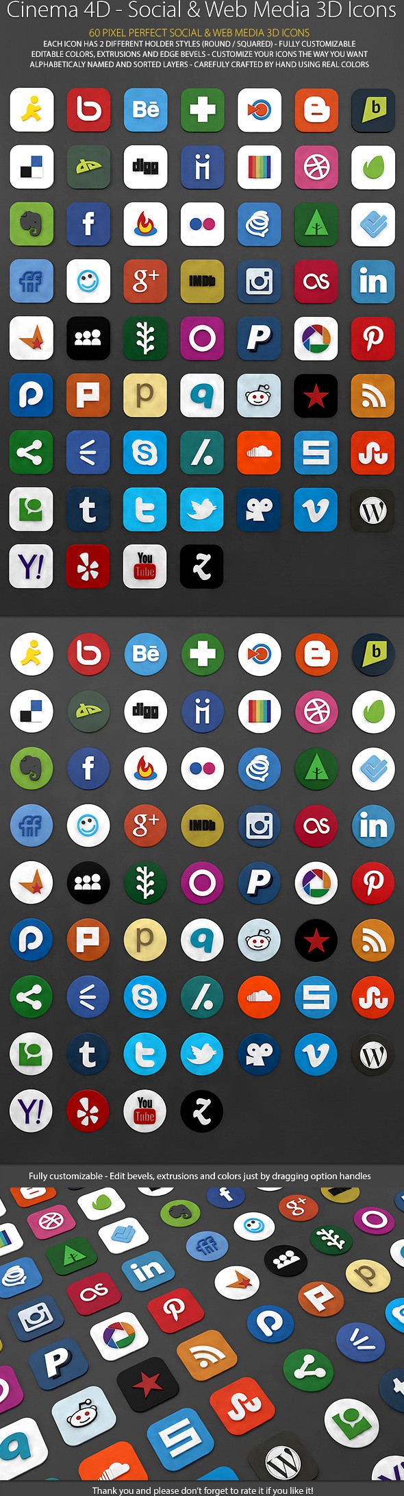 60 Web and Social Media 3D Icons