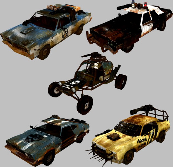 low poly postapo car set 01