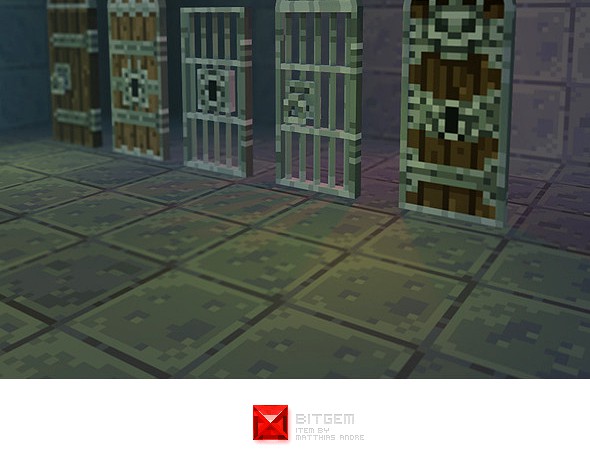 Low Poly 3D Pixel Door Set 01