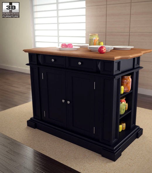 Kitchen Island in Black with Oak Top - Home Styles