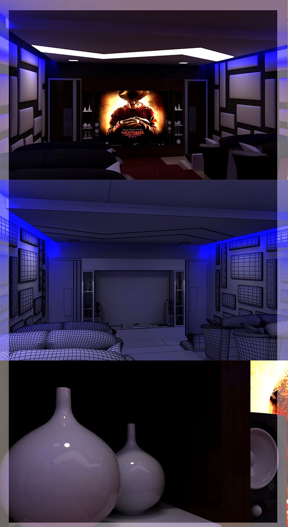 Realistic Home Theater interior 3D
