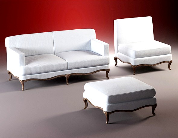 Quality model of classic set sofa, chair, ottoman