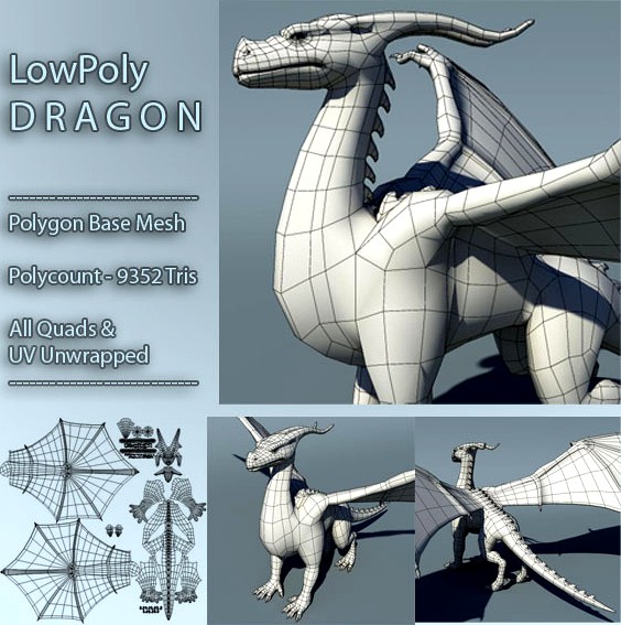 Dragon Low Poly Base Mesh
