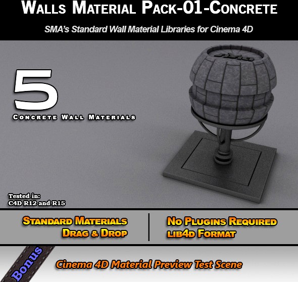 Standard Walls Material Pack-01-Concrete for C4D