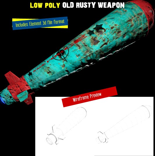 Low Poly Rusty weapon. Rocket