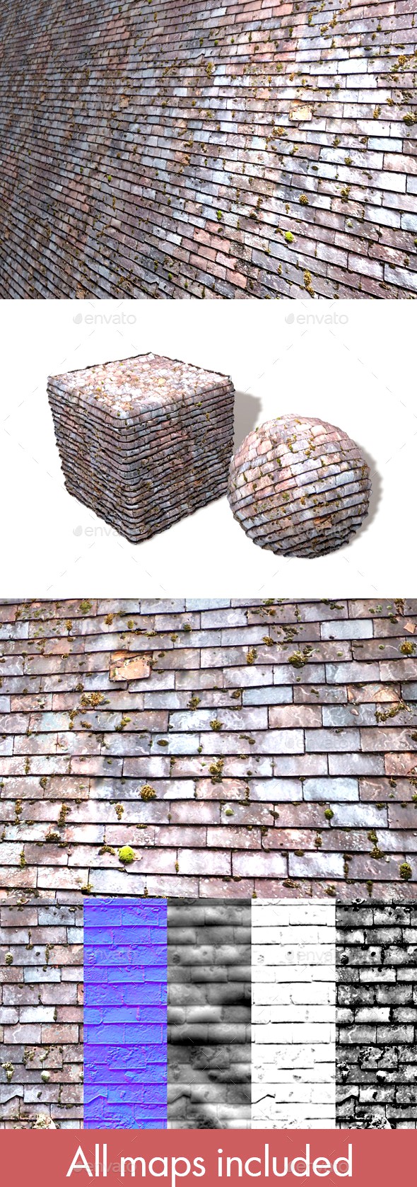 Old Mossy Roof Tiles Seamless Texture