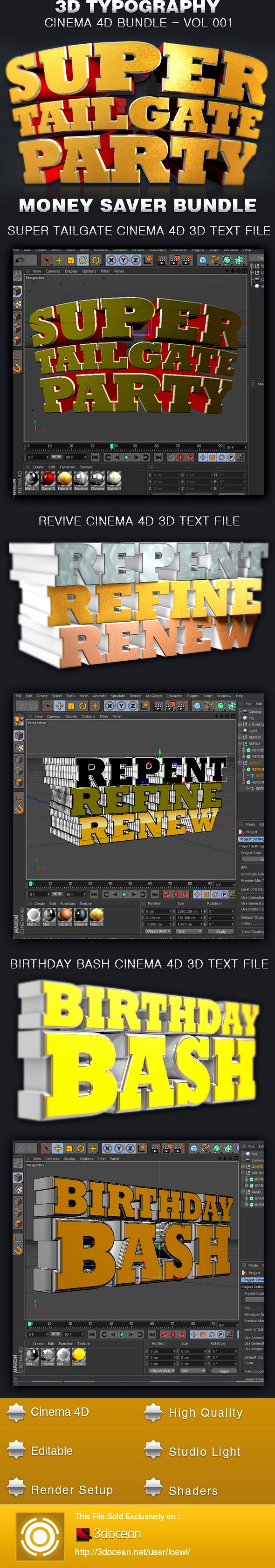 3D Typography Cinema 4D Bundle-Vol 001