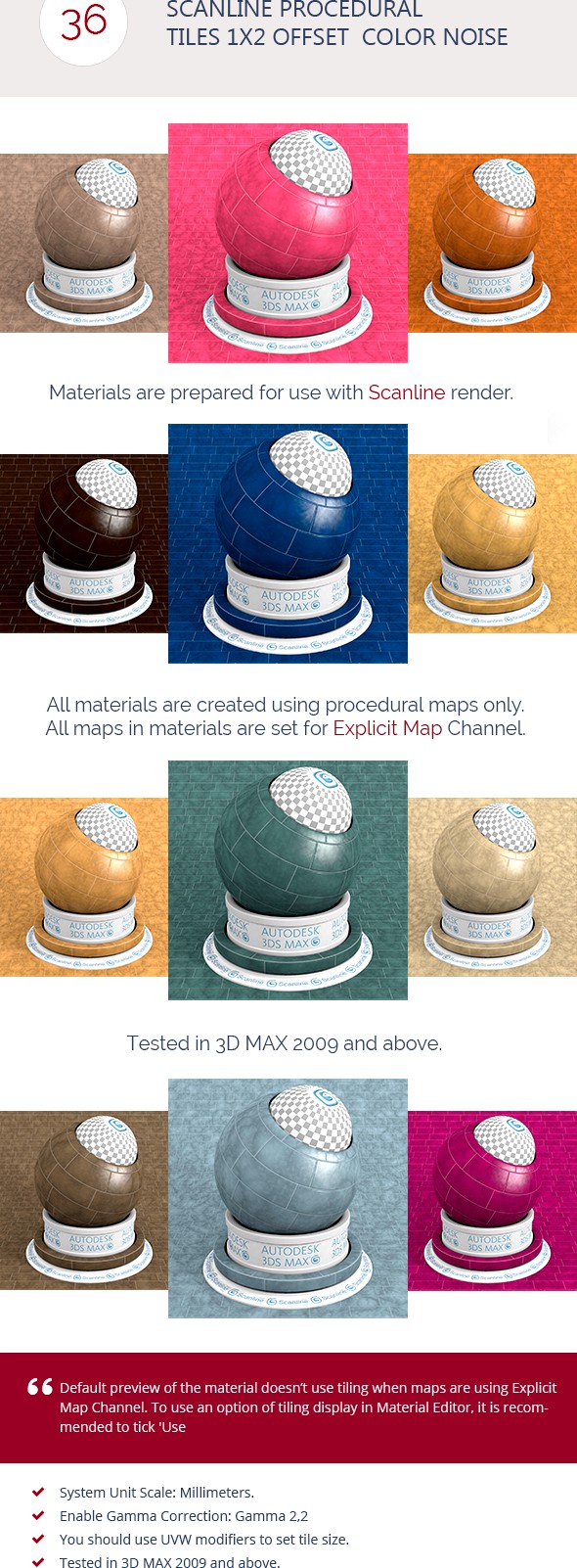 Scanline Procedural Tiles 1x2 Offset  Color Noise