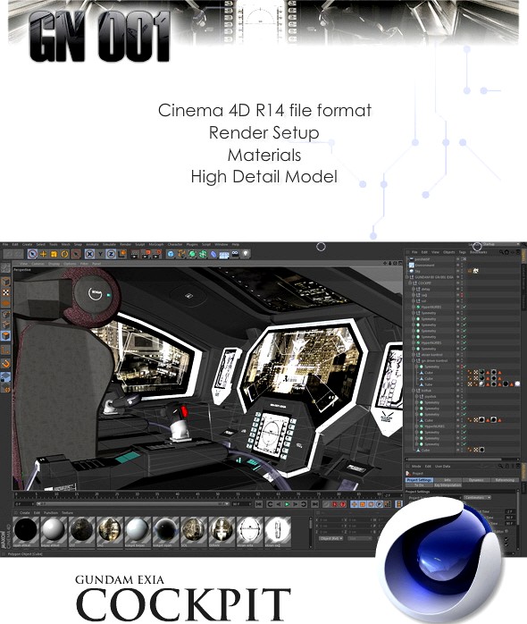 Gundam Exia Cockpit 3D Model and Render Setup