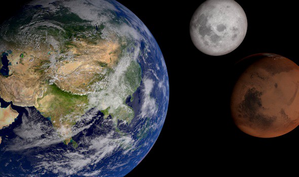 Earth moon and mars planets