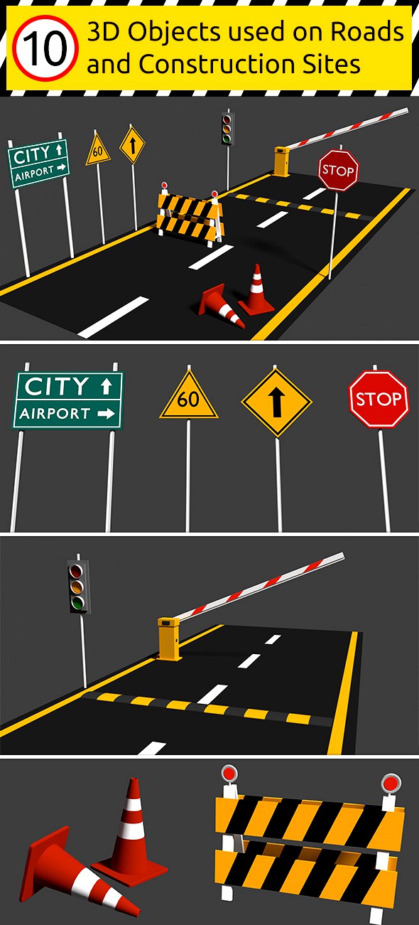 10 Road Signs and Elements Set