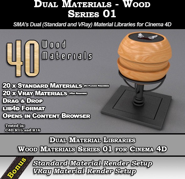 SMA&#x27;s Dual Material Pack - Wood - S01 for C4D