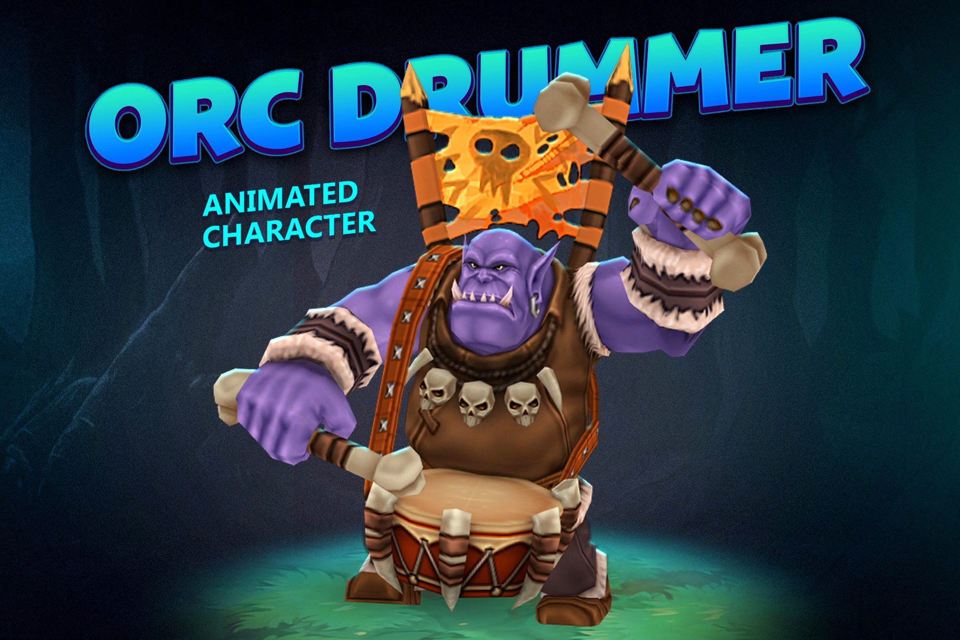 Orc drummer animated character