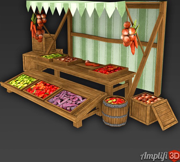 Vegetable Market Stall with Hand-painted Textures