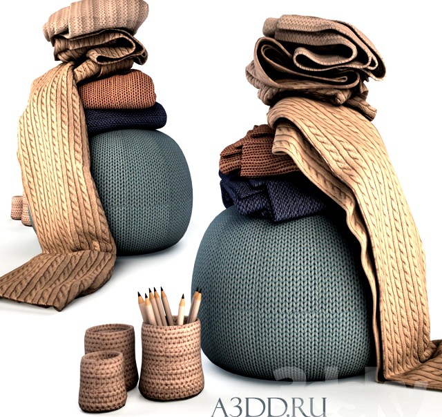 Knitted pouf + drapery