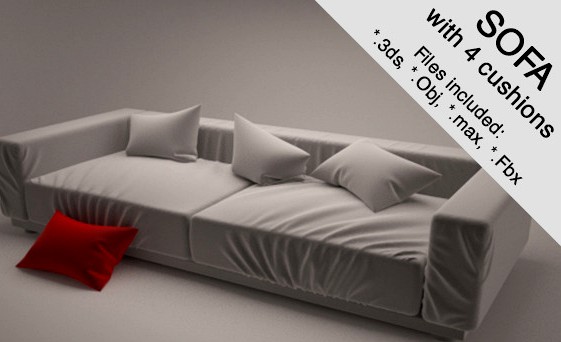 3D Sofa Model with 4 cushions