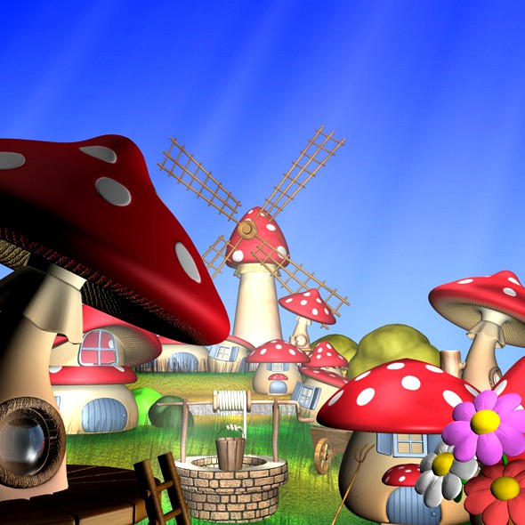 Cartoon Mushroom Village