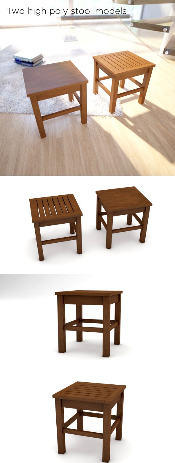 Two high poly stool models