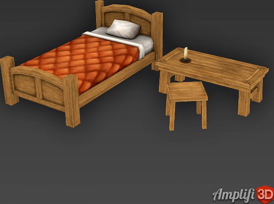 Low Poly Cartoon Bed Set