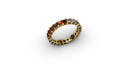 Gold ring with multicolored diamond and orange-red pyrope Yin Yang