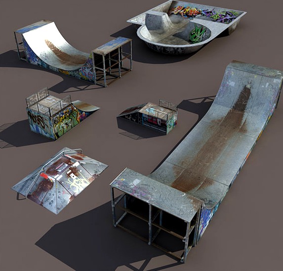 6 skate park element Low Poly