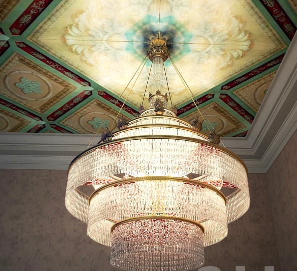 Soviet chandelier with a fragment of the Soviet ceiling and walls