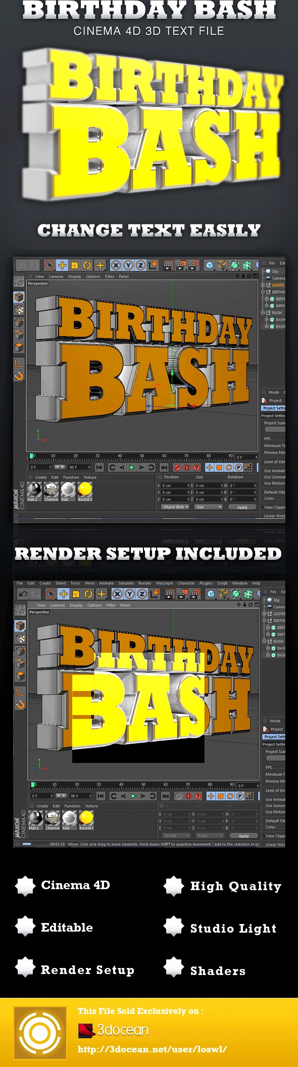 Birthday Bash Cinema 4D 3D Text File