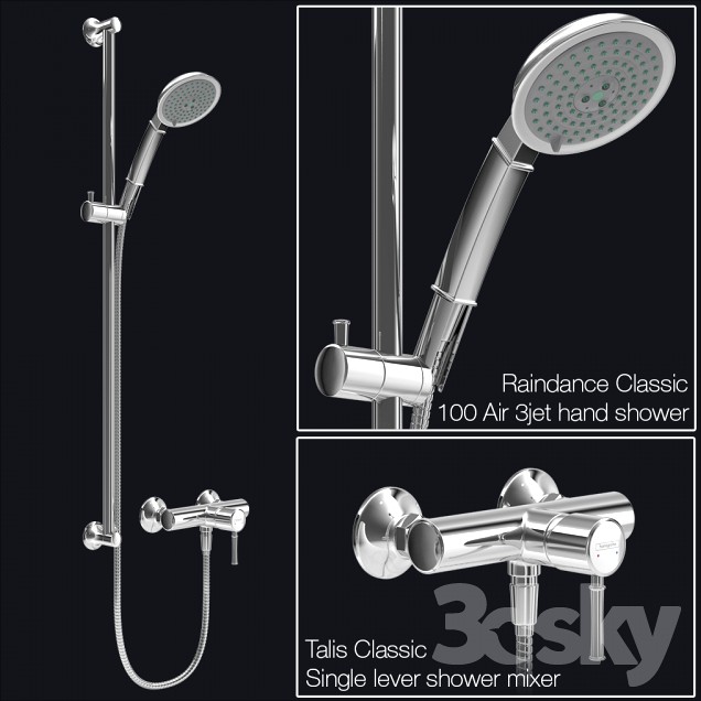 Hansgrohe Raindance Classic 100 Air 3jet / Unica&amp;#39;Classic wall bar / Talis Classic mixer