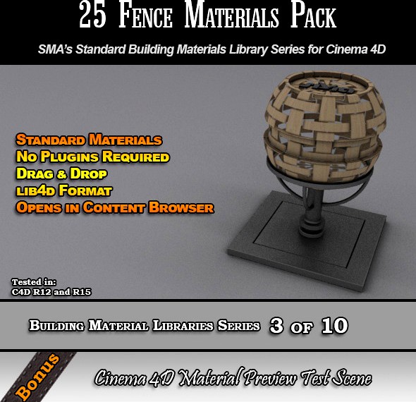 25 Standard Fences Materials Pack for Cinema 4D