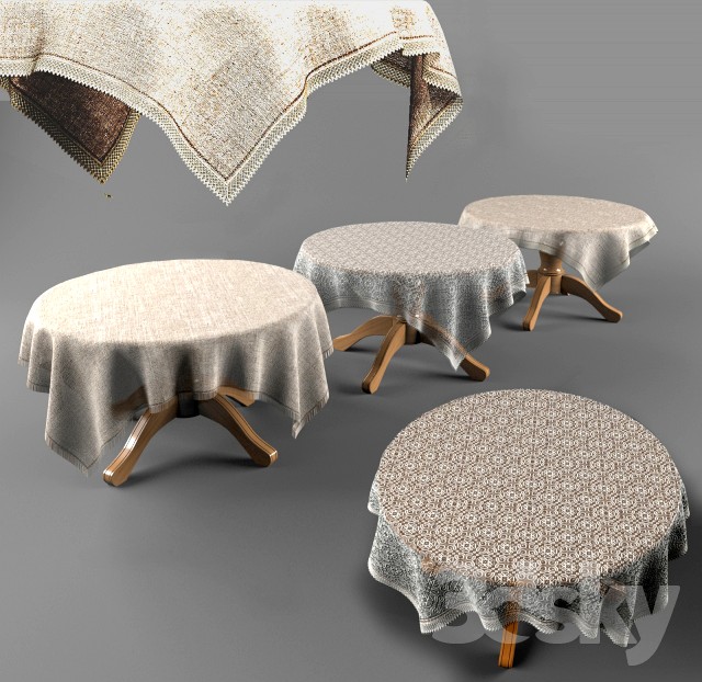 round table with cloth (linen, lace, embroidery)