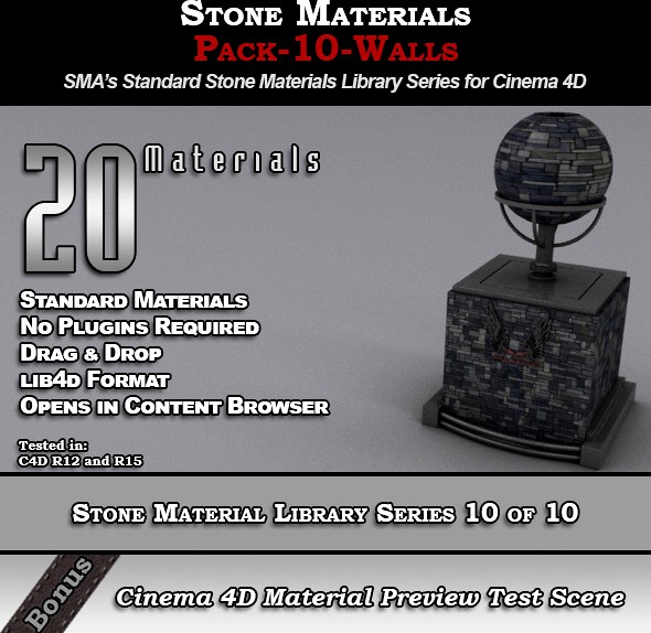 Standard Stone Material Pack-10-Walls for C4D