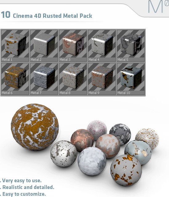 10 Cinema 4D Rusted Metal Pack