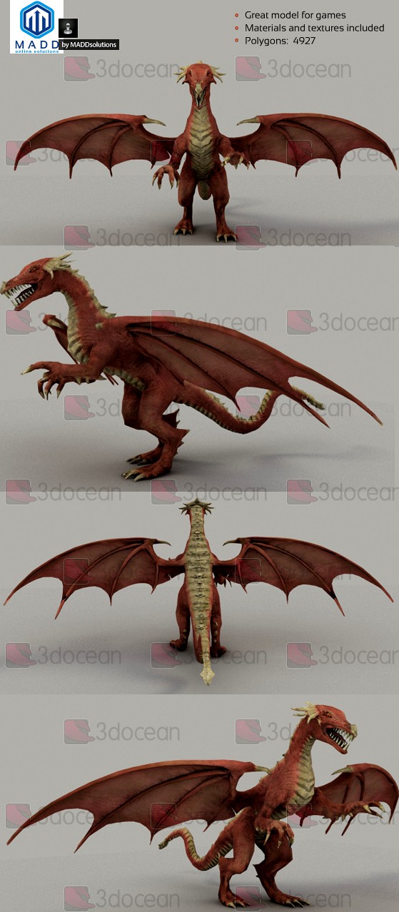 Low Poly Red Dragon - 4927 polygons