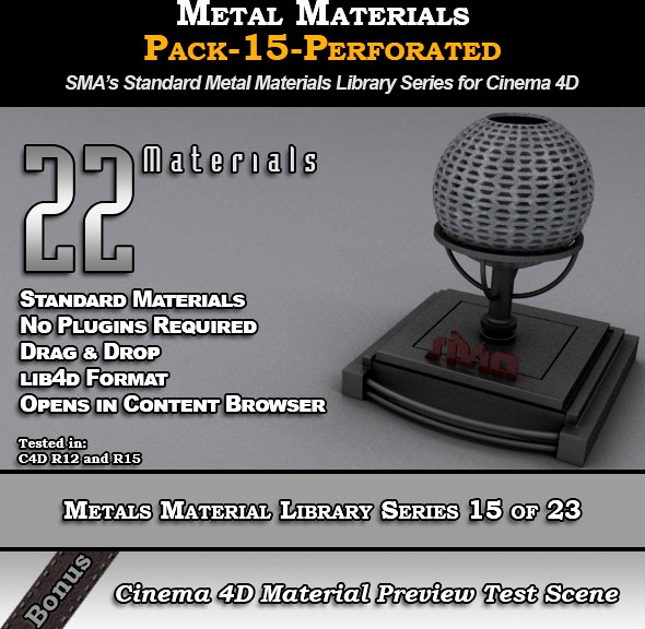 Metals Material Pack-15-Perforated for Cinema 4D