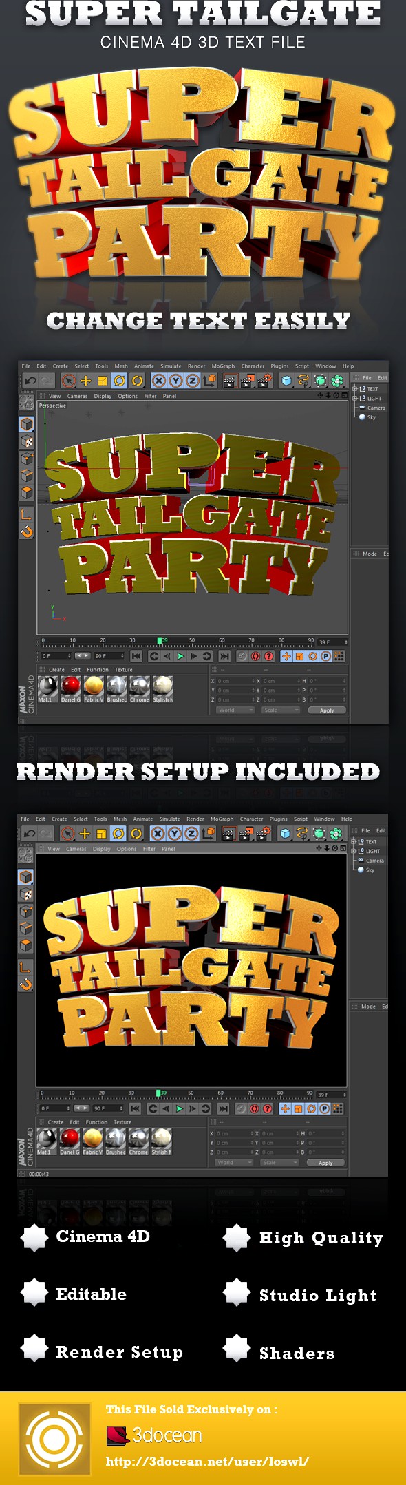 Super Tailgate Cinema 4D 3D Text File