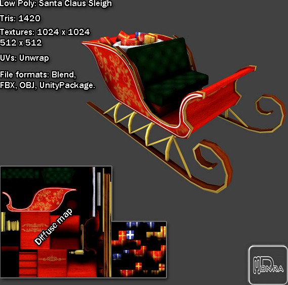 Low Poly: Santa Claus Sleigh