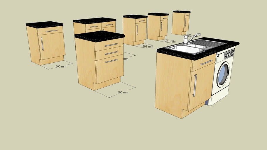 Howdens Greenwich Maple Kitchen Units 3d model
