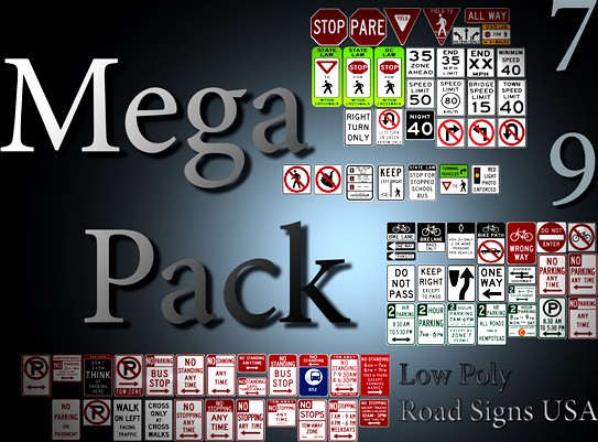 79 Low Poly Road Signs USA (Mega Pack)