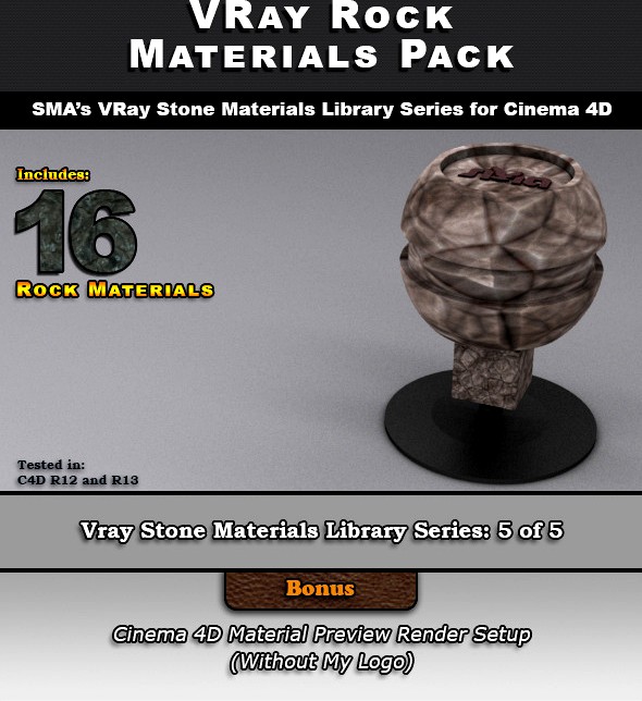 16 VRay Rock Materials for Cinema 4D