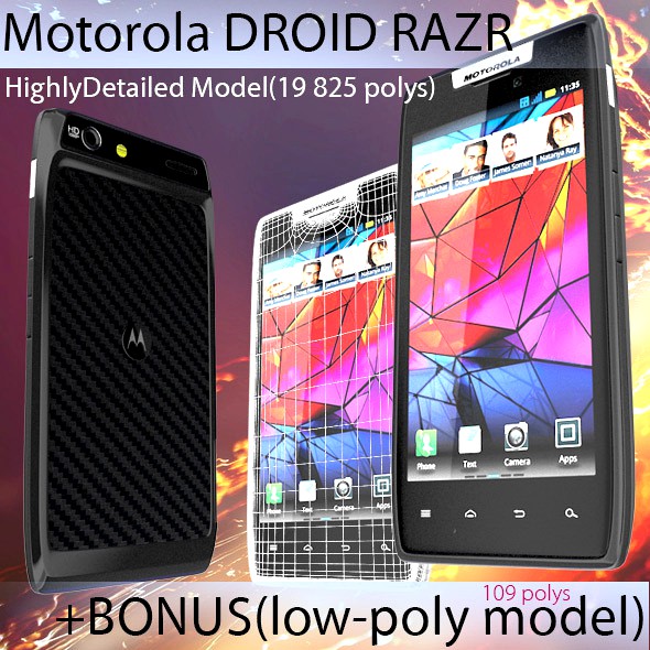 High Poly Motorola Droid RAZR + Low Poly Bonus