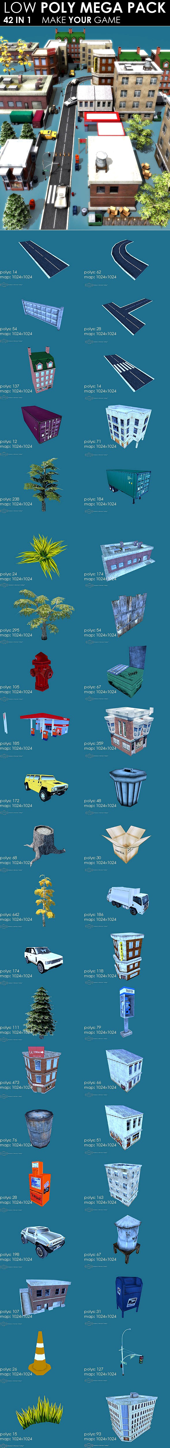 Low poly City Megapack (42 models)
