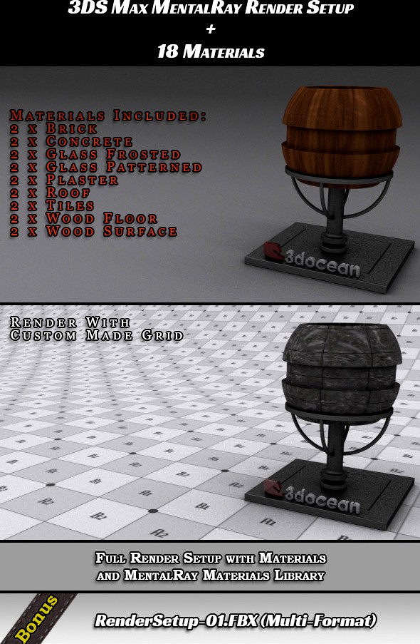 Render Setup for 3DS Max + 18 Materials