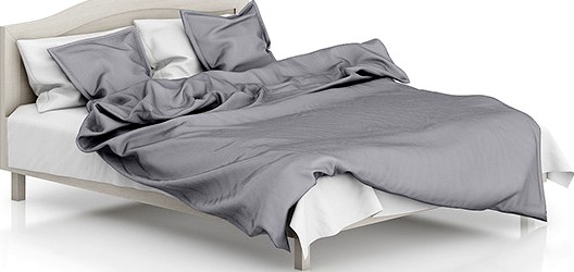 Wooden Bed with Grey Bedclothes