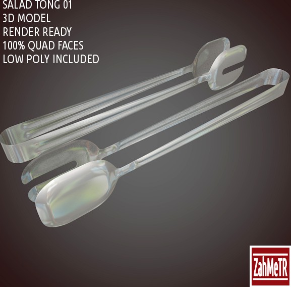 Salad Tong 3D Model Low - High Poly