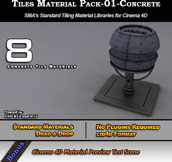 Standard Tiles Material Pack-01-Concrete for C4D